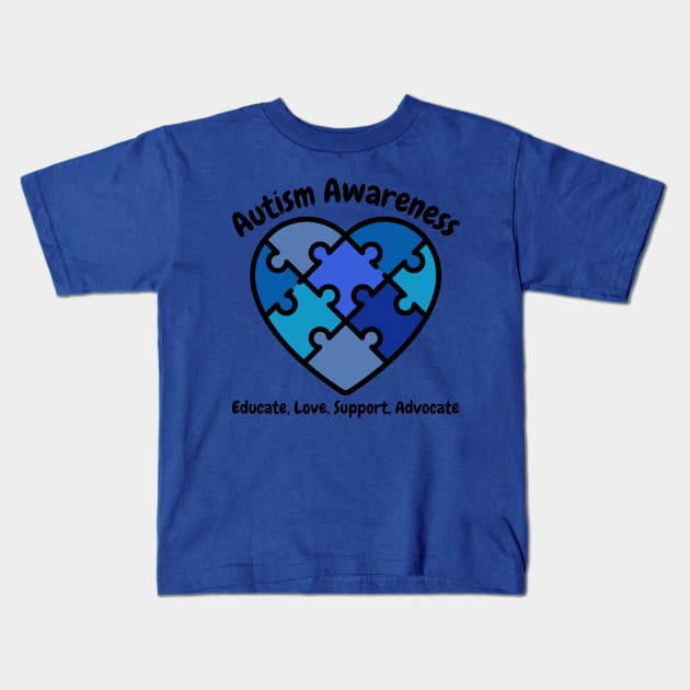 Autism Awareness Heart Puzzle Kids T-Shirt by TeaTimeTs